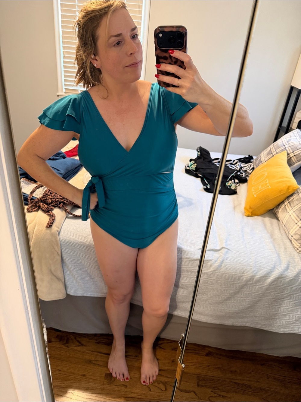 Women's Teal Wrap-Style One-Piece Swimsuit